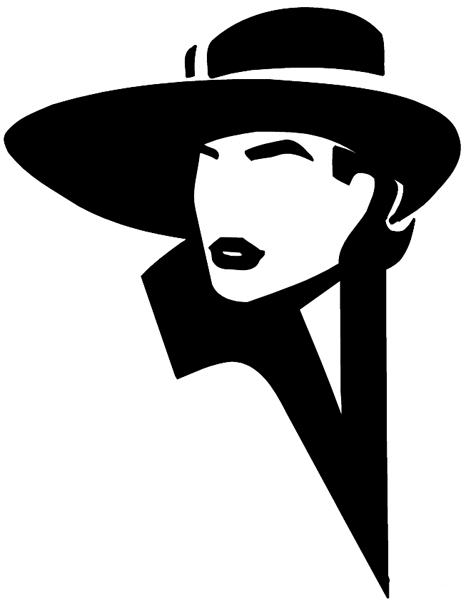 Lady in elegant wide brim hat vinyl sticker. Customize on line. Fashion Clothes 036-0617